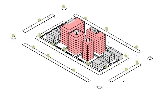 Imagem em perspectiva humanizada representando diferença de gabarito Imagem representativa de diferença de gabarito para edificações