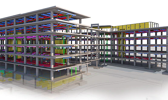 A imagem demonstra um projeto estrutural realizado com o autodesk revit.