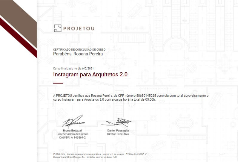 certificado curso de instagram para arquiteto da projetou