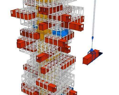 Diagrama exemplificando a construção nos padrões da arquitetura modular a partir do uso de contêiner.