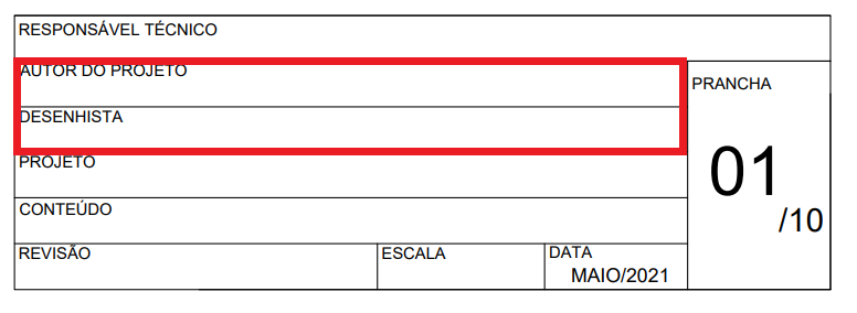 Carimbo de arquitetura: autor do desenho e do projeto