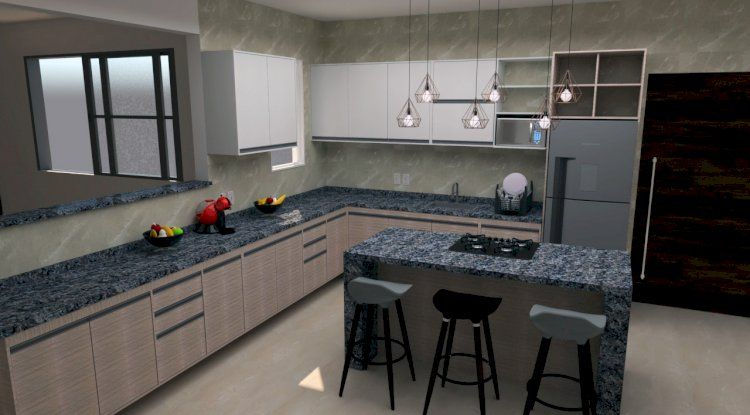 Imagem renderizada de cozinha utilizando Sketchup e V-ray
