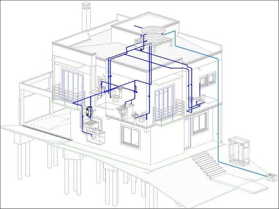 diagrama de projeto hidrossanitario feito no REVIT