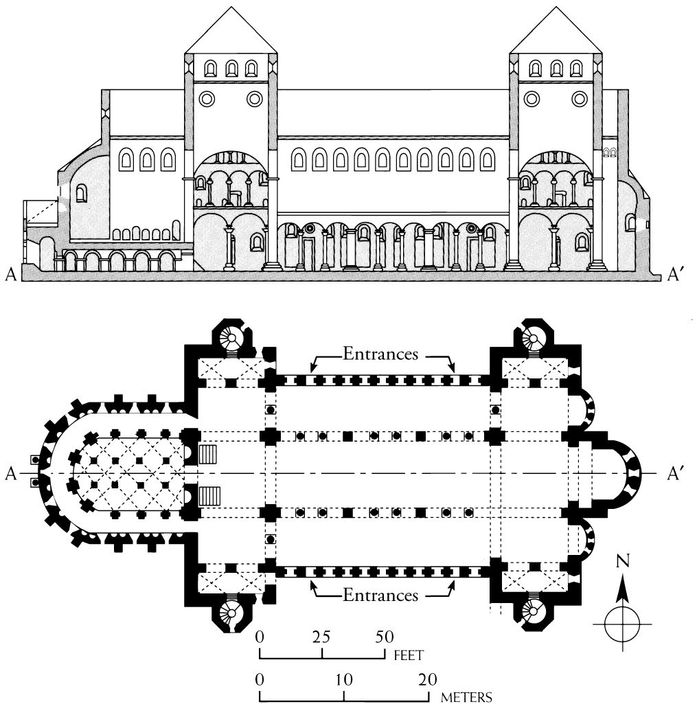 Planta Baixa e Corte esquemáticos Igreja de San Miguel de Hildesheim