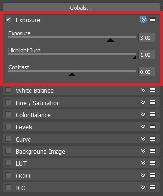 Imagem exibindo o Exposure, o qual faz parte das configurações de Iluminação Vray