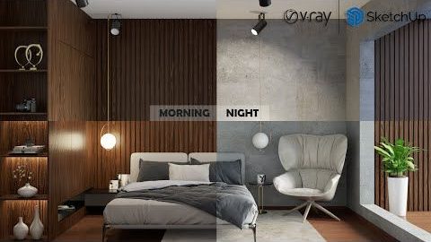 Imagem renderizada no Vray ilustrando a noite e o dia dentro da cena