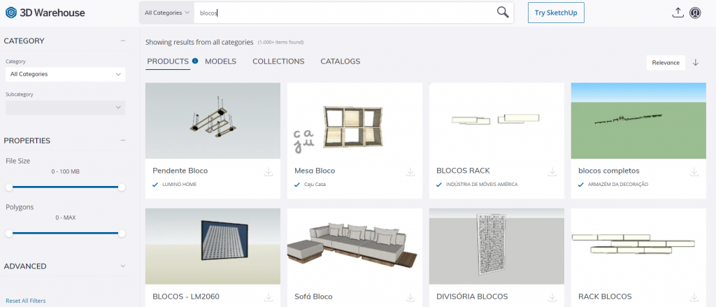 3D Warehouse - Principal plataforma para baixar blocos para Sketchup