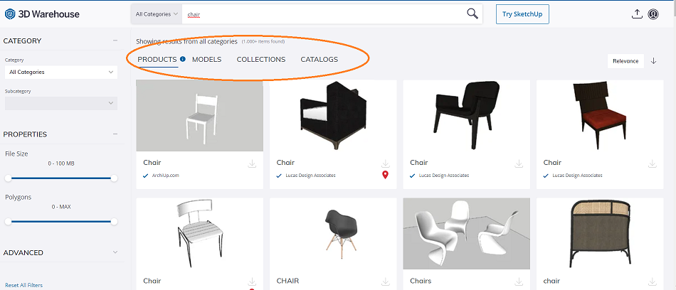 Como navegar por modelos, coleções e catálogos na 3D Warehouse