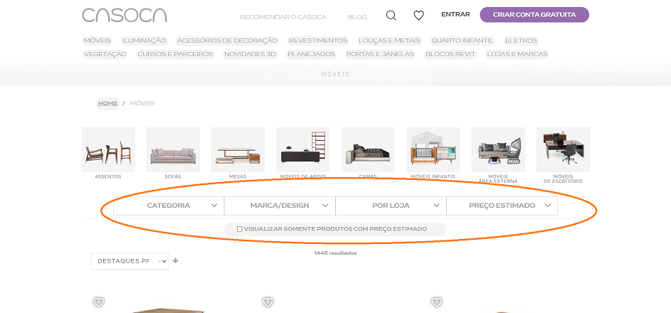 O site oferece buscar por categoria, marca, loja e preço