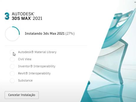 Janela de instalação do 3ds Max Estudante