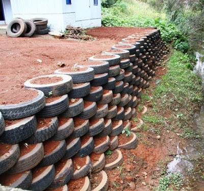  Muros de Pneus, é um dos Tipos de Muro de Arrimo     