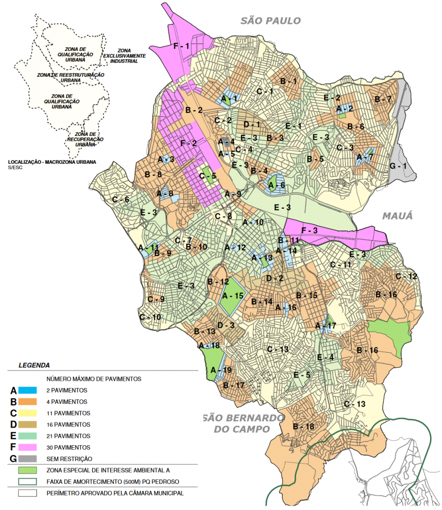 Mapa de zoneamento de gabarito do Plano Diretor de Santo André 2011