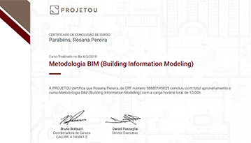 Certificado de conclusão de curso de metodologia BIM da Projetou