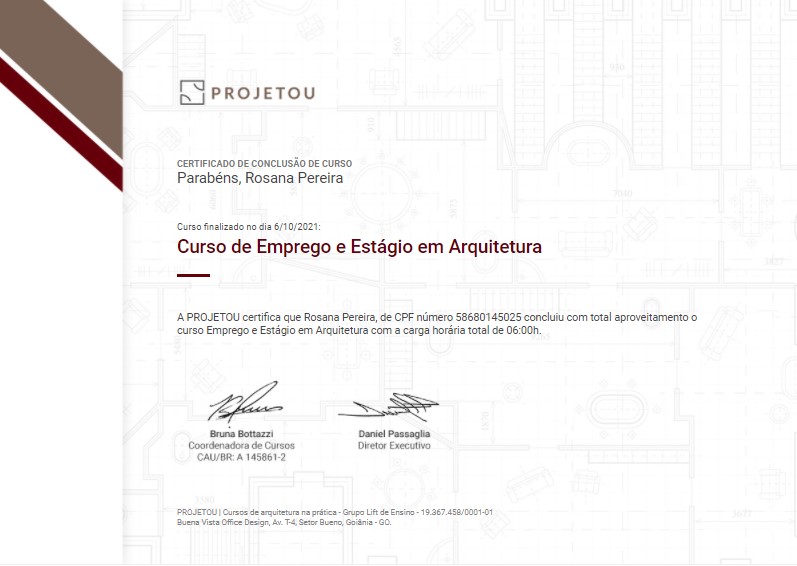 Certificado do Curso de Emprego e Estágio em Arquitetura